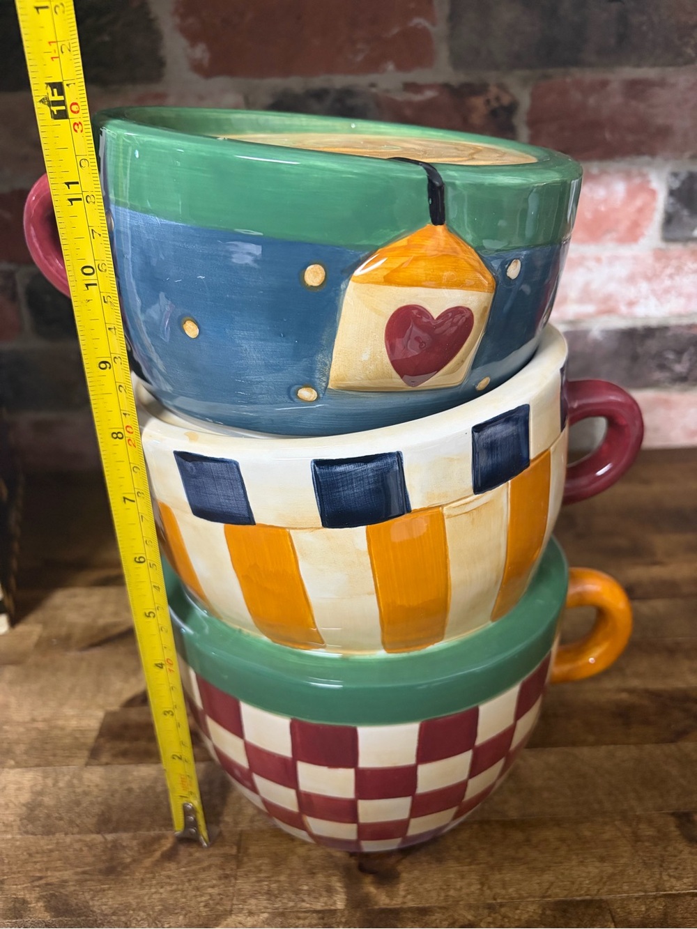 Sakura Multicolor Stacked Teacup Cookie Jar – Green, Blue, Yellow, Red - Picture 7 of 10